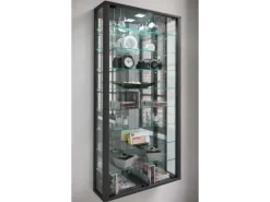 ebuy24 VitrosaMaxi Vitrinenschrank Wandhängend mit Spiegel 2 Glastüren Schwarz
