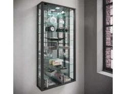 ebuy24 VitrosaMaxi Vitrinenschrank Wandhängend mit Spiegel 2 Glastüren Schwarz