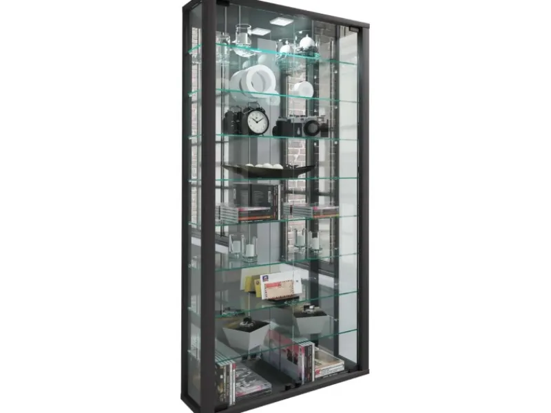 ebuy24 VitrosaMaxi Vitrinenschrank Wandhängend mit Spiegel 2 Glastüren Schwarz