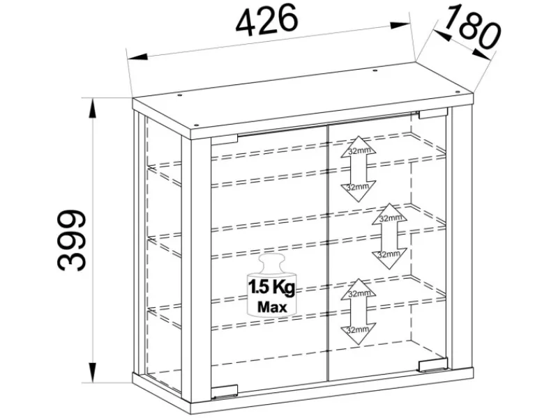 ebuy24 VitrosaS Vitrinenschrank Wandhängend 2 Glastüren Anthrazit