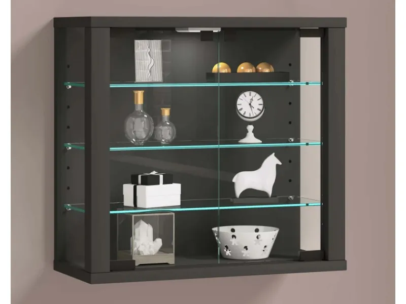 ebuy24 VitrosaS Vitrinenschrank Wandhängend 2 Glastüren Anthrazit