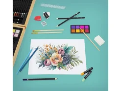 ECD Germany 109 Teiliges Malset mit Holzkoffer Zeichen und Malkoffer für Kinder