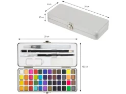 ECD Germany Aquarellfarben Set 48 Farben in Tragbarer Box inkl Pinsel