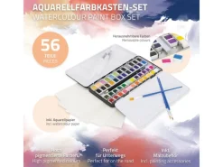 ECD Germany Aquarellfarben Set 48 Farben in Tragbarer Box Vollaquarell Palette