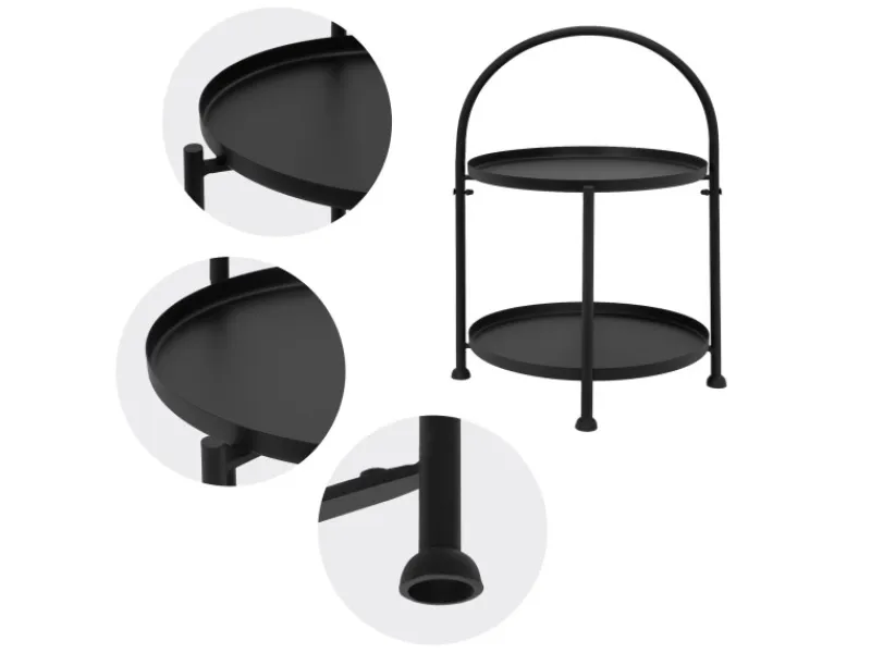 ECD Germany Beistelltisch Rund 33x45cm Schwarz Metall Klappbar Industriell