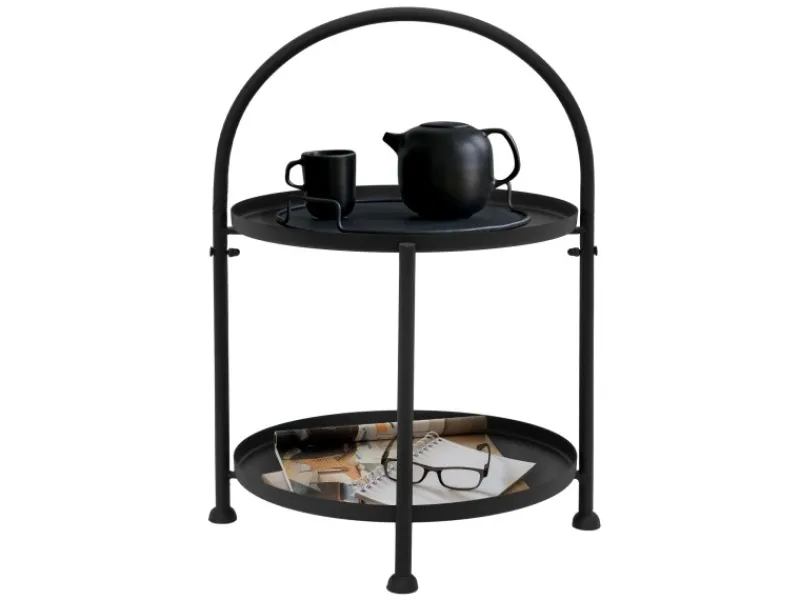 ECD Germany Beistelltisch Rund 33x45cm Schwarz Metall Klappbar Industriell