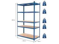 ECD Germany 2Er Set Werkstattregal 200x100x60 cm Blau Pulverbeschichter Metall
