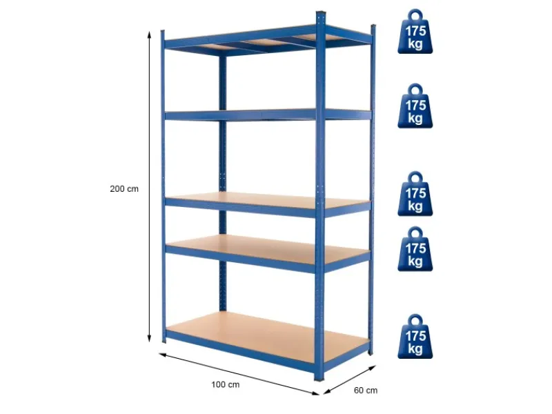 ECD Germany 2Er Set Werkstattregal 200x100x60 cm Blau Pulverbeschichter Metall