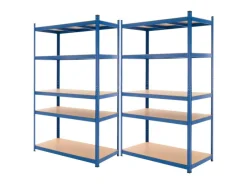 ECD Germany 2Er Set Werkstattregal 200x100x50 cm Blau Pulverbeschichter Metall