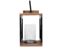 ECD Germany Holzlaterne 22cm Gartenlaterne mit Kerzenständer Henkel Stadt Muster