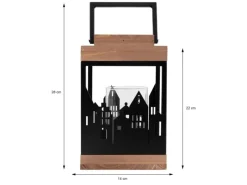 ECD Germany Holzlaterne 22cm Gartenlaterne mit Kerzenständer Henkel Stadt Muster