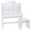 ECD Germany Schminktisch Set mit Hocker Spiegel LED-Beleuchtung 108x40x140 cm