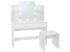 ECD Germany Schminktisch Set mit Hocker Spiegel LED-Beleuchtung 108x40x140 cm