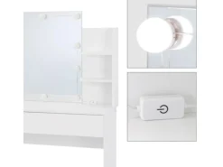 ECD Germany Schminktisch Set mit Hocker Spiegel LED-Beleuchtung 108x40x140 cm