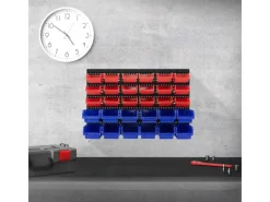 Sale ECD Germany Wandregal mit Stapelboxen 30Tlg Blau-Rot 18 Kleine 12 Große Schütten