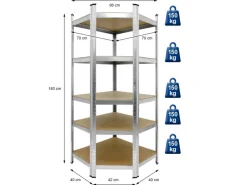 ECD Germany Werkstattregal Eckregal 180x70x40 cm bis 750 kg 5 MDF-Platten Eck