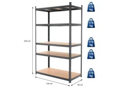 ECD Germany Werkstattregal 200x100x60 cm Anthrazit Metall 5 MDF Böden bis 875kg