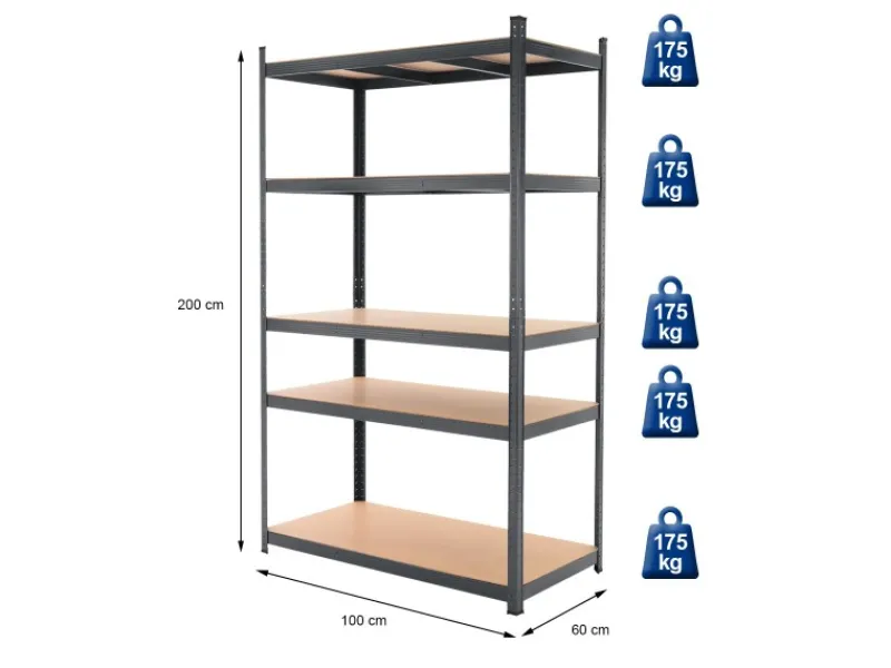 ECD Germany Werkstattregal 200x100x60 cm Anthrazit Metall 5 MDF Böden bis 875kg