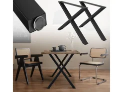 Hot ECD Germany 2x Tischbeine X-Design X-Form 60x72 cm Schwarz Stahl Industriedesign