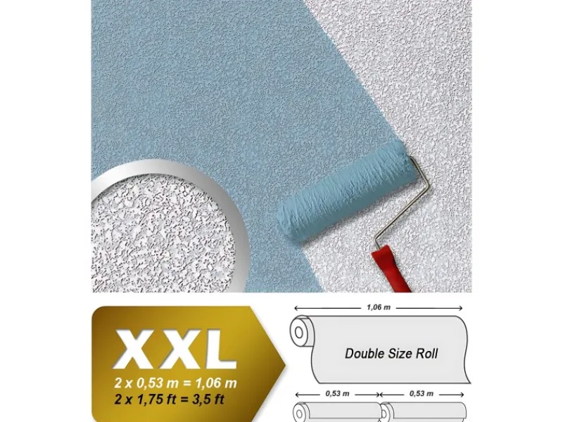 EDEM 80304BR60 Xxl Vliestapete zum Überstreichen rauhfaser Putz-Optik 25,05 m x 1,06 m 26,50 m2 Weiß