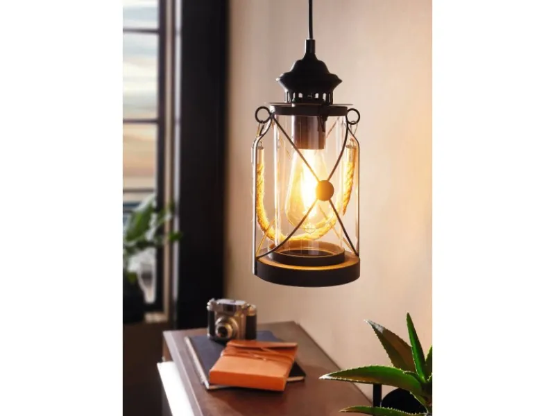 Sale Eglo Pendelleuchte Bradford Schwarz Ø 14 cm x 110 cm 1-flammig