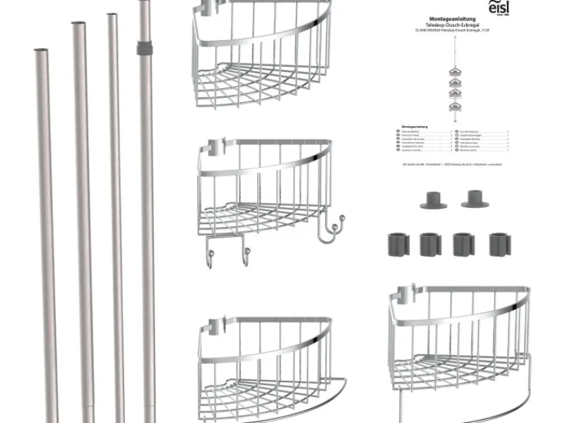 Eisl Teleskop Duschablage Ecke mit 4 Duschkörben Edelstahl
