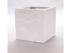 Elegant Einrichten Pflanzkübel Fiberglas Stein-Optik Quadratisch 40x40x40cm Weiß