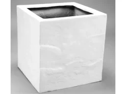 Elegant Einrichten Pflanzkübel Fiberglas Stein-Optik Quadratisch 40x40x40cm Weiß