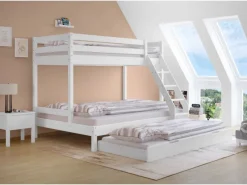 Erst-Holz Doppel-Etagenbett 90 x 200 cm und 140 x 200 cm Erwachsene Kiefer Weiß Modell 18 ohne Zubehör