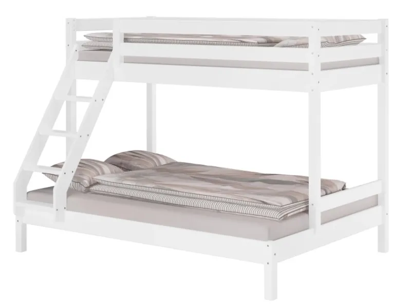 Erst-Holz Doppel-Etagenbett 90 x 200 cm und 140 x 200 cm Erwachsene Kiefer Weiß Modell 18 Rollrost inkl.
