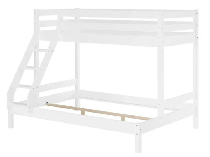 Erst-Holz Doppel-Etagenbett 90 x 200 cm und 140 x 200 cm Erwachsene Kiefer Weiß Modell 18 Rollrost inkl.