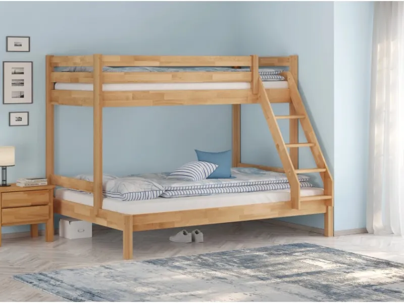 Erst-Holz Etagenbett Holzbett 3er-Bett Buche Massiv 90 + 140 x 200 cm Modell 14 Rollrost inkl.