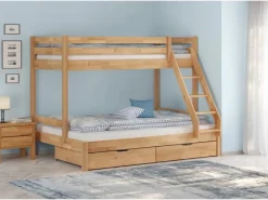 Erst-Holz Etagenbett Holzbett 3er-Bett Buche Massiv 90 + 140 x 200 cm Modell 14 Rollrost inkl.