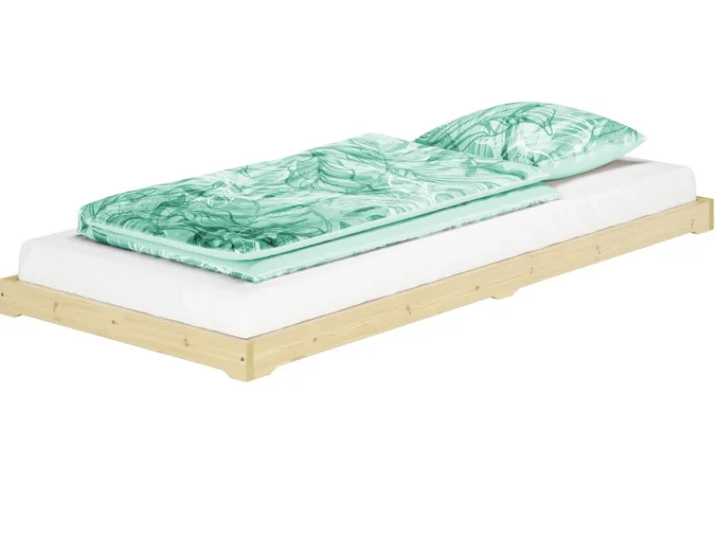 New Erst-Holz Extra Flaches Einzelbett Futon Unbehandeltes Holz Loft 90 x 200 cm Fichte Rollrost inkl.