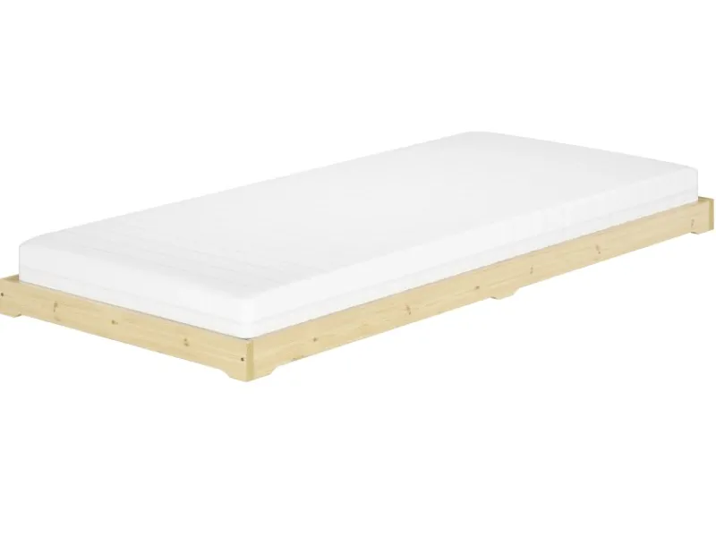 New Erst-Holz Extra Flaches Einzelbett Futon Unbehandeltes Holz Loft 90 x 200 cm Fichte Rollrost inkl.
