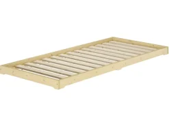 New Erst-Holz Extra Flaches Einzelbett Futon Unbehandeltes Holz Loft 90 x 200 cm Fichte Rollrost inkl.