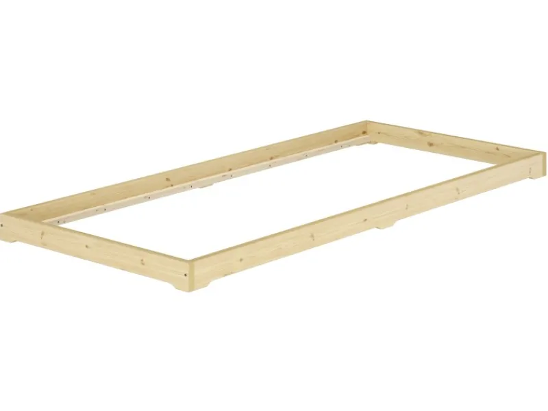 New Erst-Holz Extra Flaches Einzelbett Futon Unbehandeltes Holz Loft 90 x 200 cm Fichte Rollrost inkl.