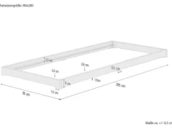 New Erst-Holz Extra Flaches Einzelbett Futon Unbehandeltes Holz Loft 90 x 200 cm Fichte Rollrost inkl.