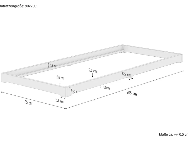New Erst-Holz Extra Flaches Einzelbett Futon Unbehandeltes Holz Loft 90 x 200 cm Fichte Rollrost inkl.