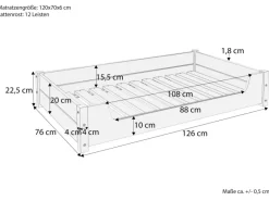 Erst-Holz Hundesofa XXL für Dogge Bernhardiner Tierbett 120 x 70 cm Kiefer Weiß mit Rollrost. Polster und Matratze