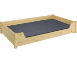 Hot Erst-Holz Kuscheliges Haustierbett Extra Groß 120 x 70 cm Kiefer Natur Rollrost und Matratze inkl.