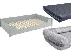 New Erst-Holz Kuscheliges Haustierbett Extra Groß 120 x 70 cm Kiefer Grau Rollrost und Matratze inkl.