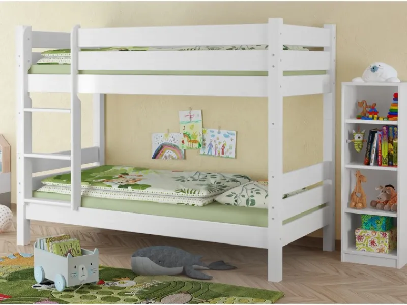 Erst-Holz Teilbares Etagenbett 100 x 200 Kiefer Weiß für Erwachsene Modell 16 ohne Zubehör