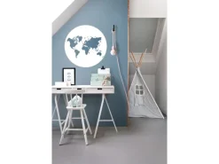 ESTAhome Selbstklebende Runde Tapete Weltkarte Blau Ø 70 cm 158984