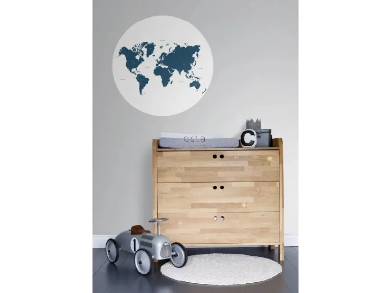 ESTAhome Selbstklebende Runde Tapete Weltkarte Blau Ø 70 cm 158984