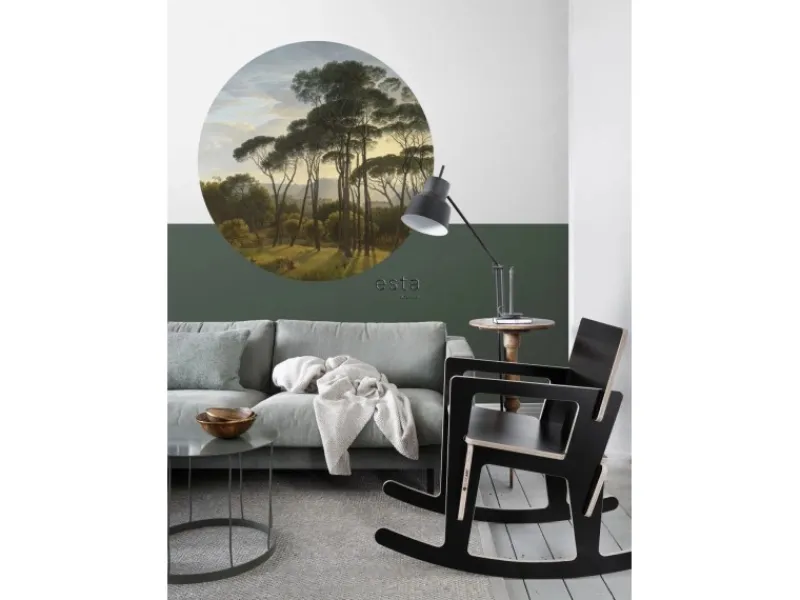 ESTAhome Selbstklebende Runde Tapete Italienische Landschaft Dunkelgrün Ø 140 cm 159011