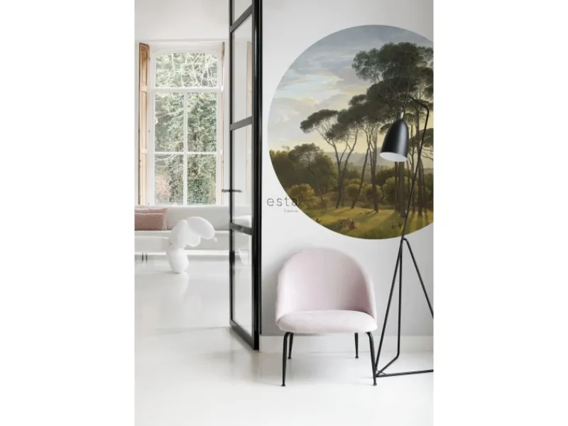 ESTAhome Selbstklebende Runde Tapete Italienische Landschaft Dunkelgrün Ø 140 cm 159011