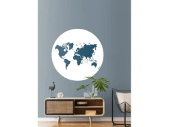 ESTAhome Selbstklebende Runde Tapete Weltkarte Blau Ø 140 cm 159008