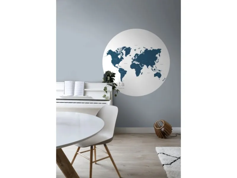 ESTAhome Selbstklebende Runde Tapete Weltkarte Blau Ø 140 cm 159008