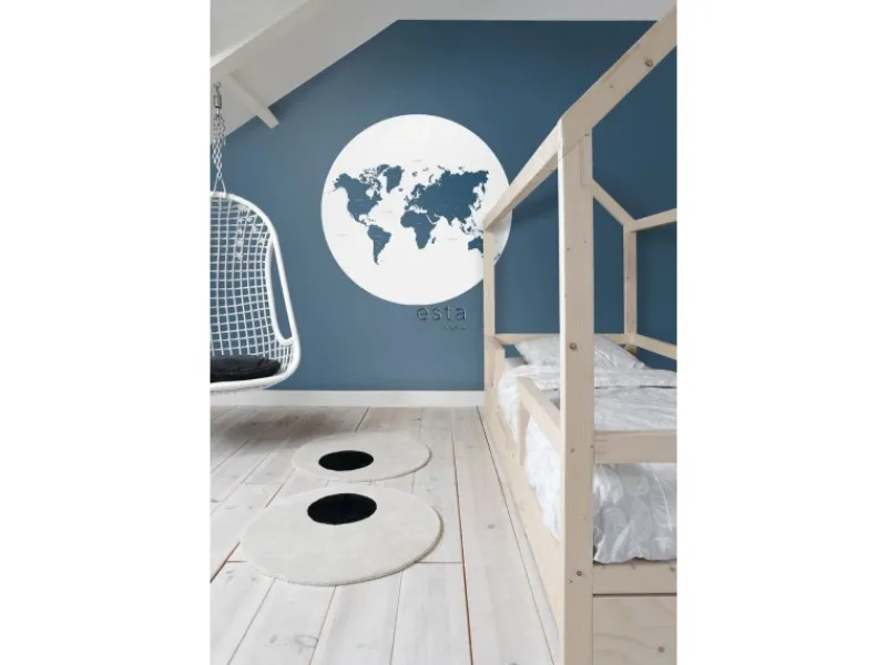 ESTAhome Selbstklebende Runde Tapete Weltkarte Blau Ø 140 cm 159008